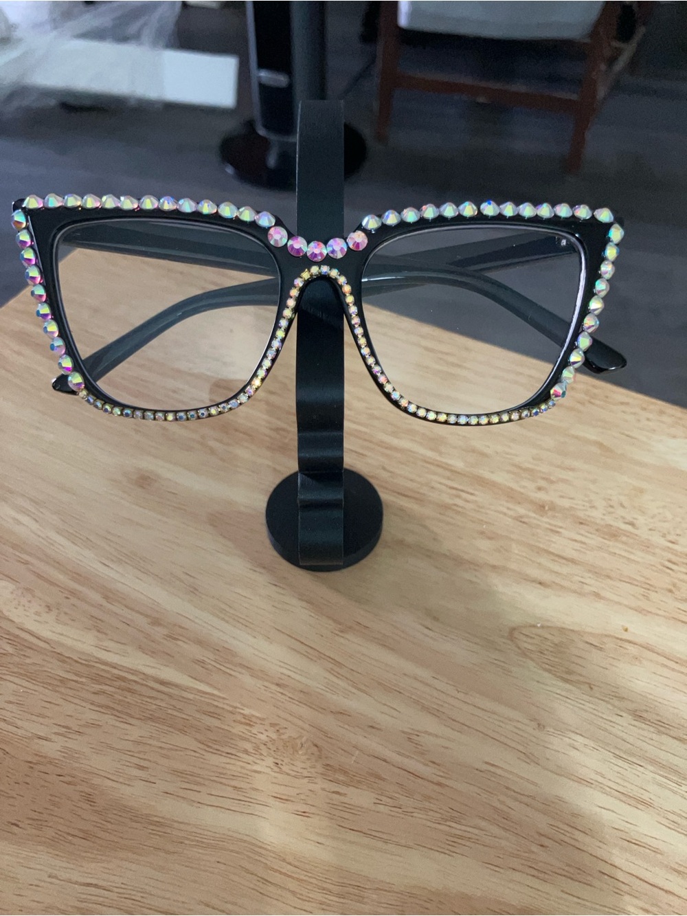 SHEIN Black Cat-Eye Glasses with Iridescent Rhinestones